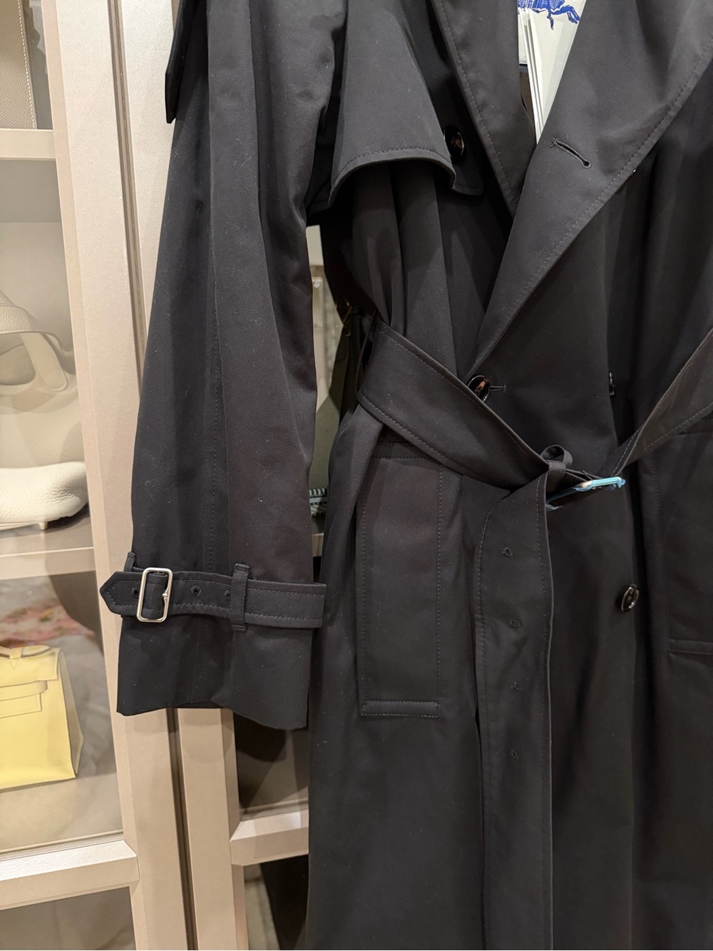 Burberry Black Trench Coat with Signature Check Collar Accent - Picture 7 of 14